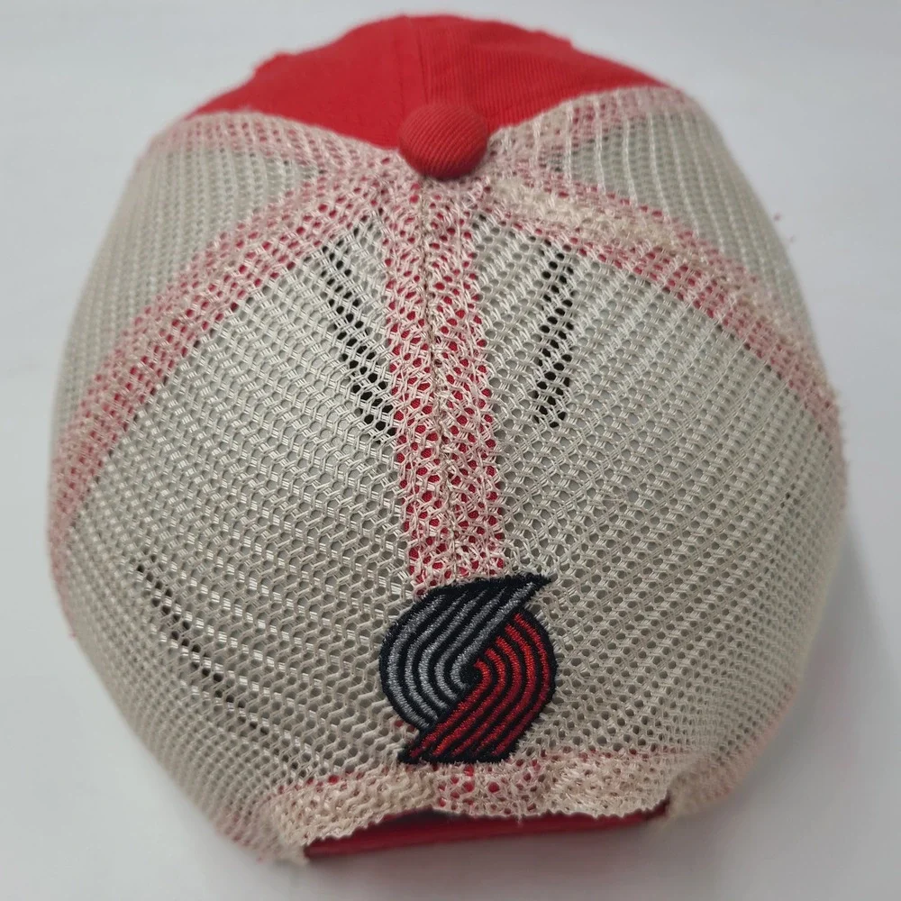 Portland Trail Blazers Hat Snapback Trucker Mesh Adidas Red White Beige NBA Men
